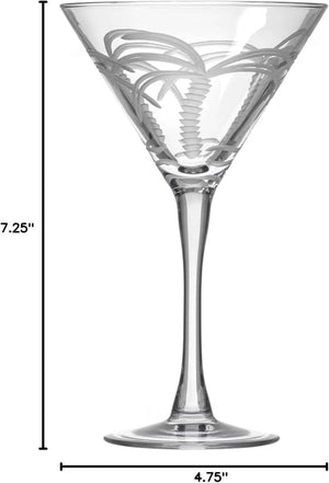 Palm Tree Martini Glass, Stemmed 10 ounce Martini Glasses, Lead-Free Glass, (Set of 4)