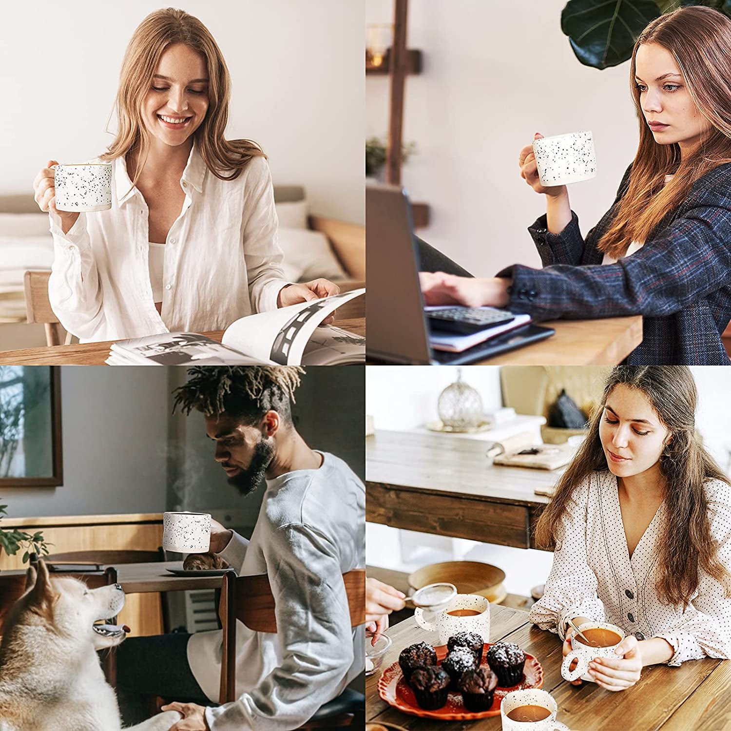 Ceramic Coffee Mugs, Stoneware Coffee Cups, Set Of 4, 10oz