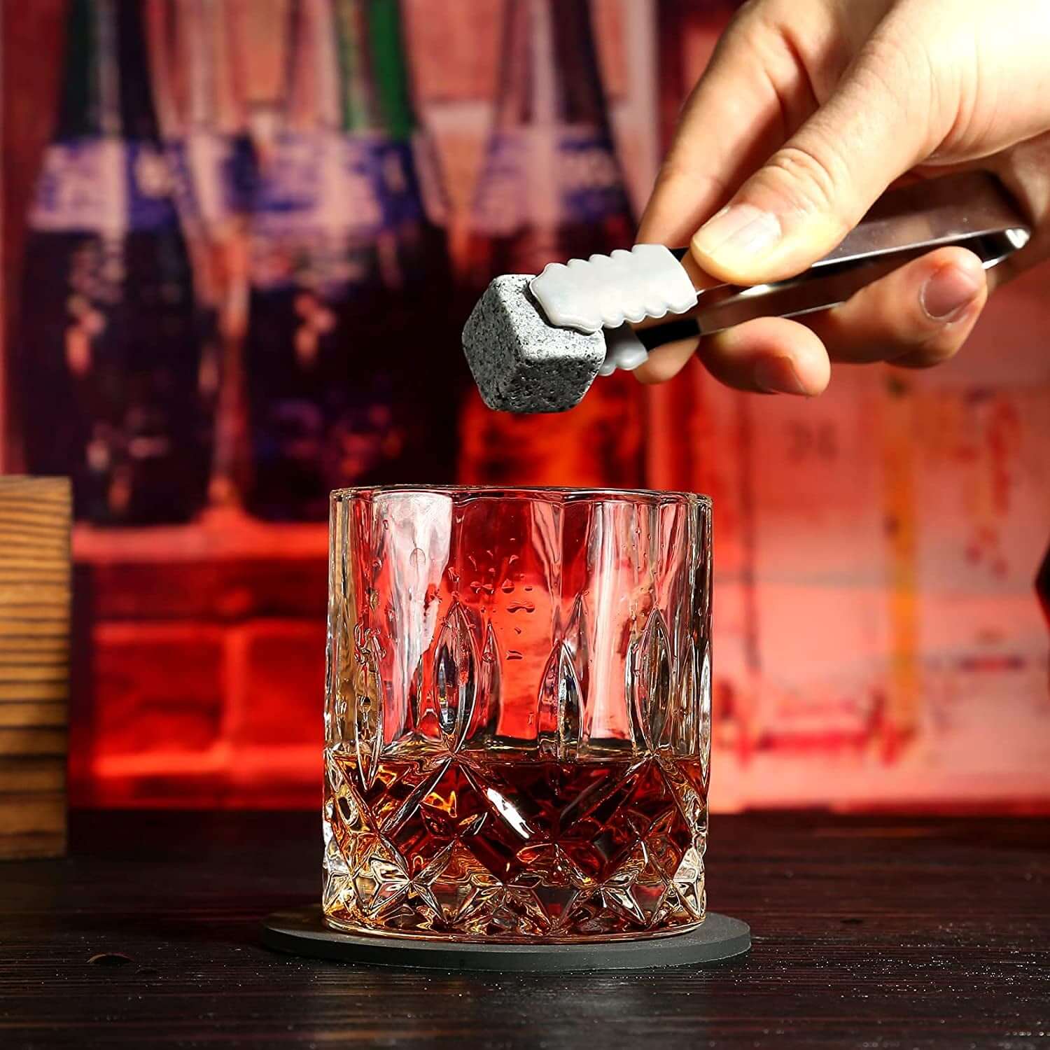 Whiskey Stones Gift Set - Whiskey Glass Set of 2 - Granite Chilling Whiskey Rocks