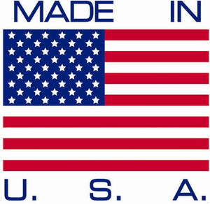 An image of the U.S. flag with "MADE IN U.S.A." in blue above and below—perfect to display your Ornate Monogram 26 oz. Classic Square Decanter and Rocks Glasses Set of 5, Letter S, as a personalized gift.