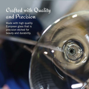 Close-up of Cheers White Wine Glasses, Set of 4 (16 oz), crafted from high-quality European glass and precision etched for beauty and durability.