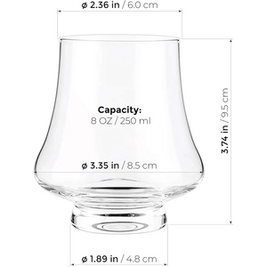 The Bourbon Whisky Crystal Glass Snifter, Set of 4 (9 oz/260 ml), features clear crystal and a 3.74 in (9.5 cm) height with various diameters—ideal for bourbon enthusiasts seeking quality glassware.