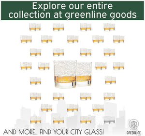 Discover Greenline Goods’ St Louis city map-engraved whiskey glasses. This 10 oz tumbler set for St Louis lovers includes two sand-etched glasses—explore the collection and find your city’s glassware!.