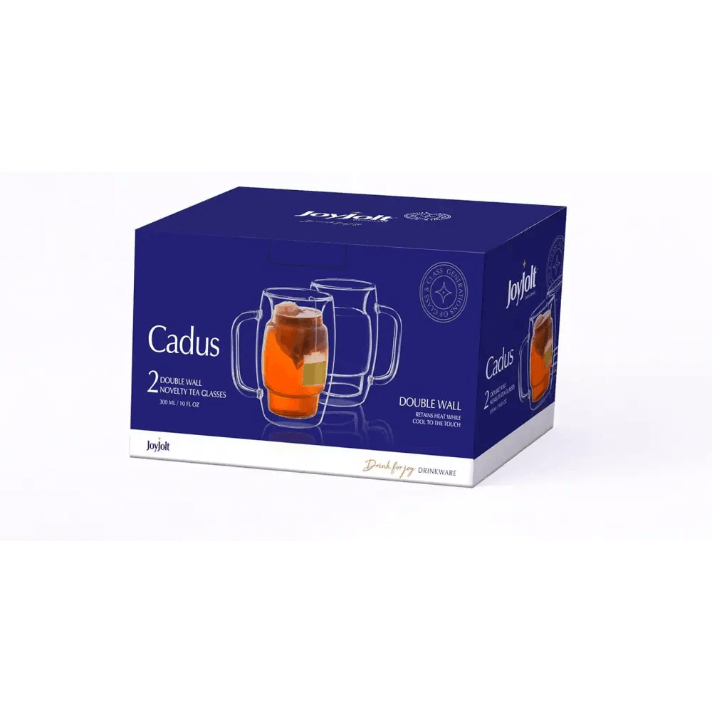 Cadus Glass Coffee Cups Double Wall Insulated Mugs Set of 2 Tea Glasses, 10 Oz.