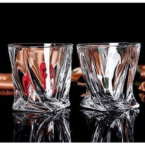 Premium Crystal Whiskey Glasses Set of 6 Twist Large Lead-Free Crystal Glass10 oz.