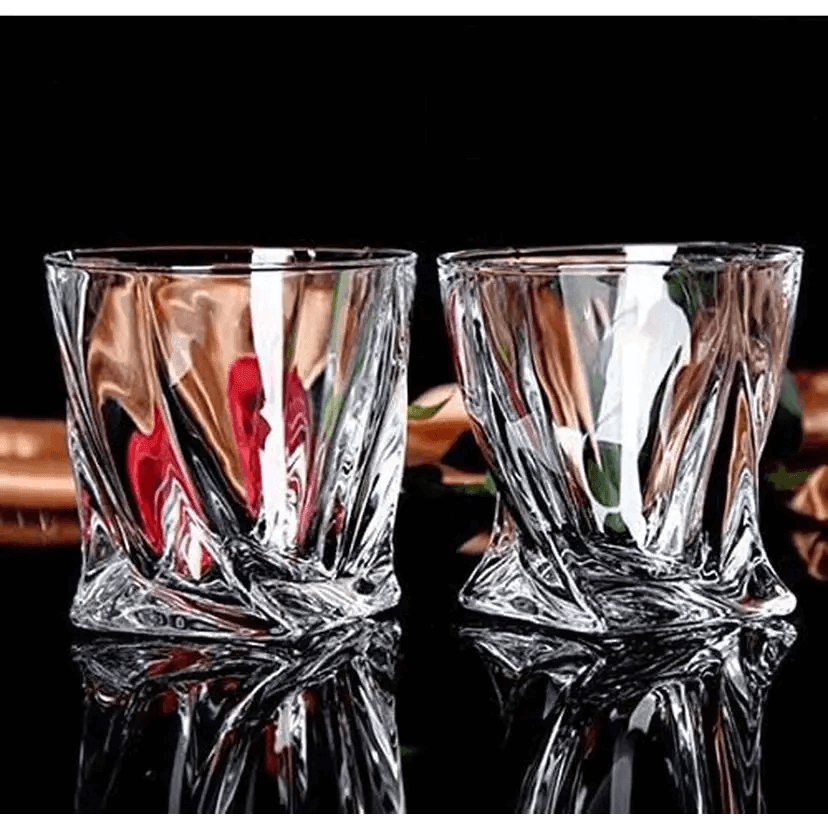 Premium Crystal Whiskey Glasses Set of 6 Twist Large Lead-Free Crystal Glass10 oz.