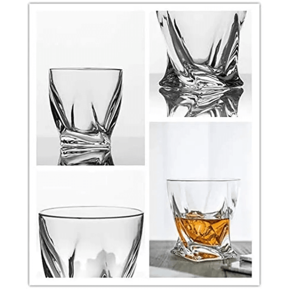 Premium Crystal Whiskey Glasses Set of 6 Twist Large Lead-Free Crystal Glass10 oz.
