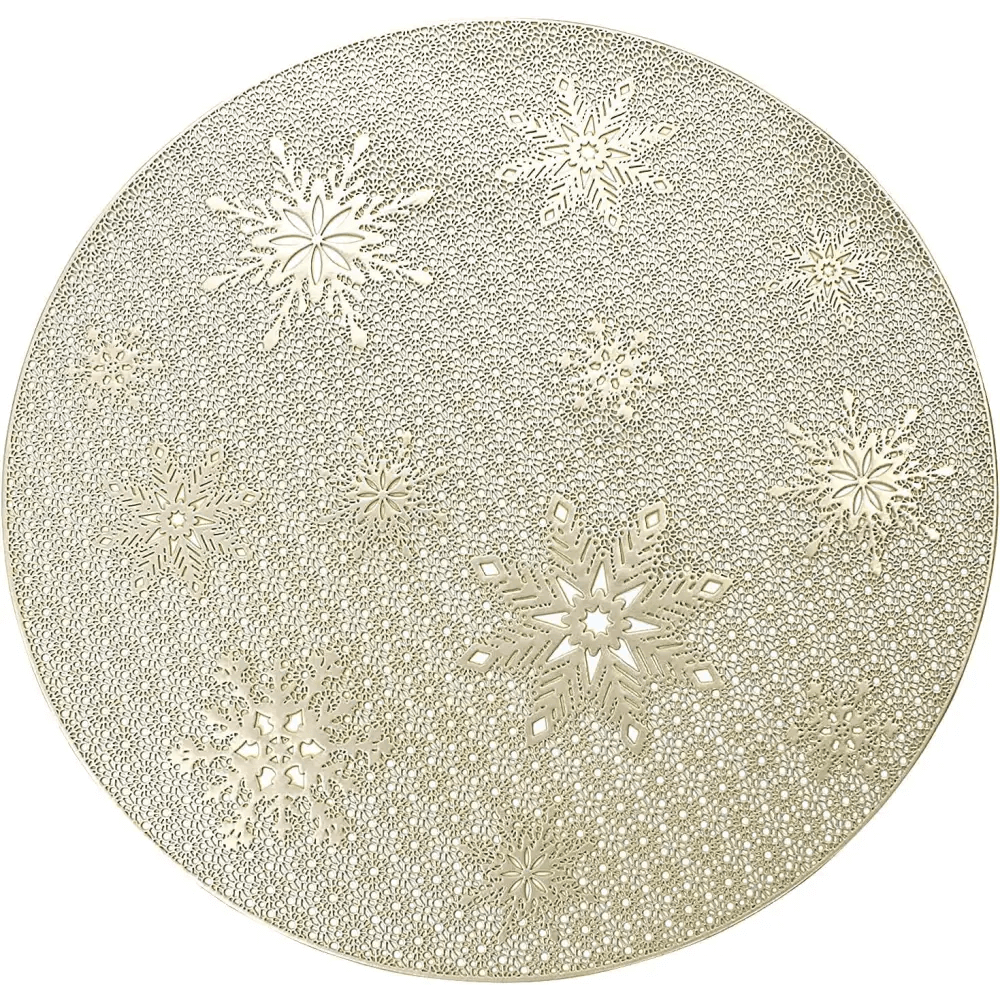 Round Gold Christmas placemats Set of 4 for Dining Table Mats 15“ Wipeable Snowflake Placemats.