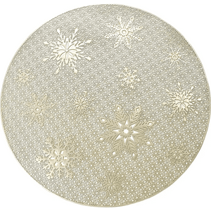 Round Gold Christmas placemats Set of 4 for Dining Table Mats 15“ Wipeable Snowflake Placemats.