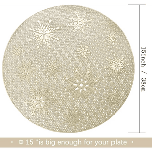 Round Gold Christmas placemats Set of 4 for Dining Table Mats 15“ Wipeable Snowflake Placemats.