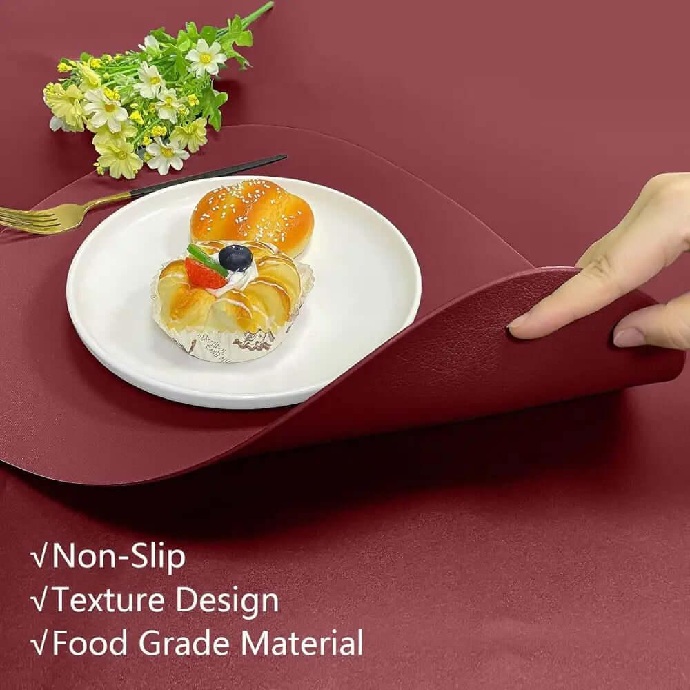 Round Placemats Set of 6 Faux Leather Placemats Wipeable Washable Placemats Heat Resist placemats.