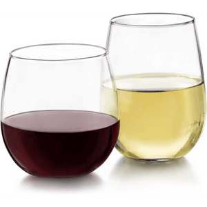 The Stemless 12-Piece Wine Glass Party Set (16.75 oz, 17 oz) includes dishwasher-safe glasses, perfect for serving red and white wine together on any occasion.