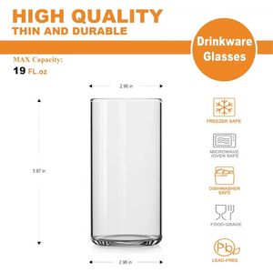 Thin Highball Glasses Set of 4, 19 oz.