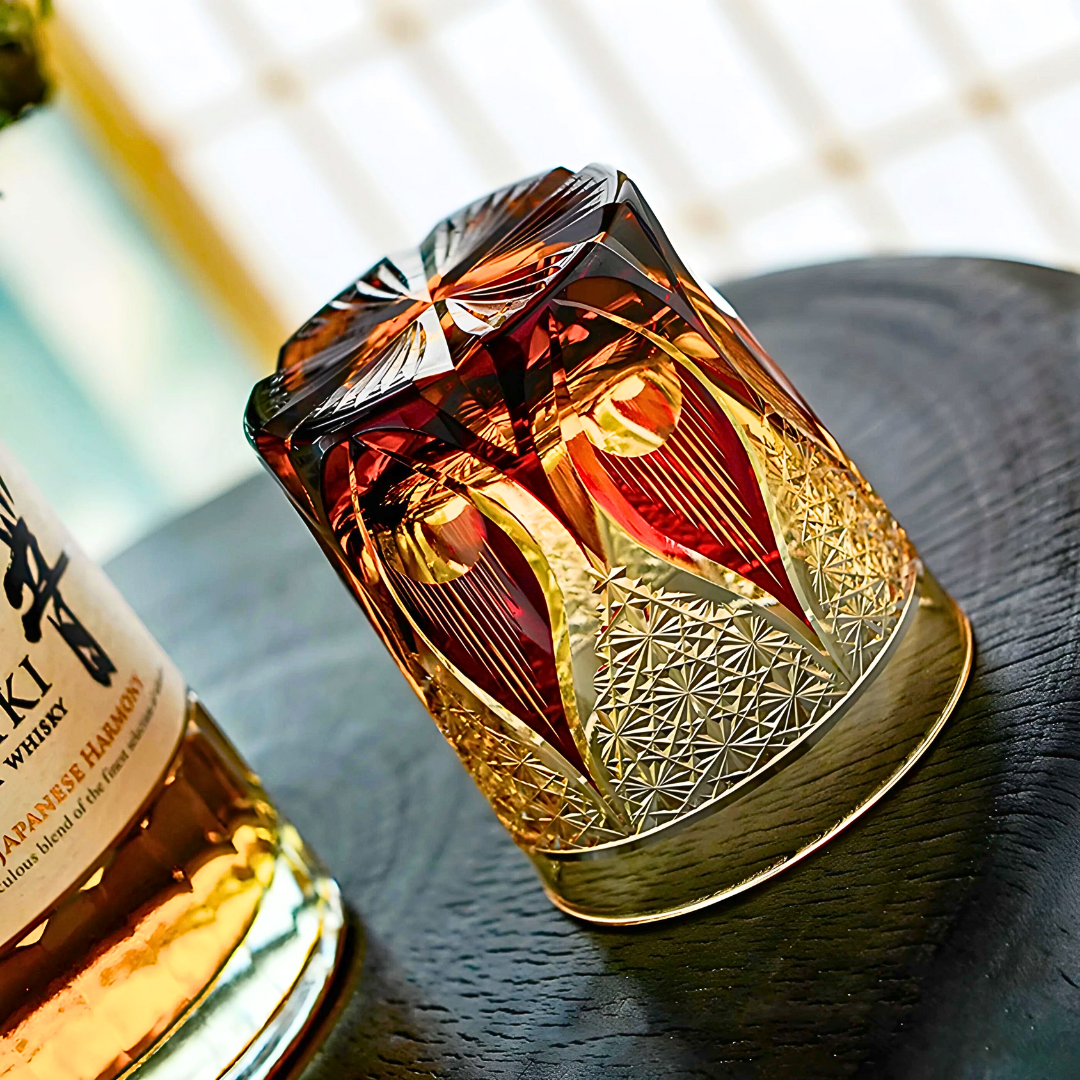 Hand-carved Inferno Crystal Whiskey Glass 8oz