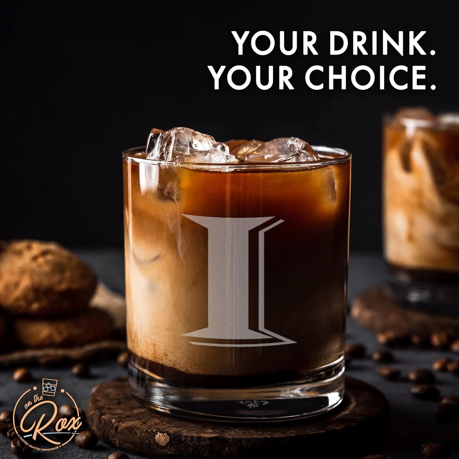 Monogrammed Gifts for Men - 4PC 11 Oz Custom Whiskey Glasses (I-Monogram) - Engraved Whiskey Glasses - Personalized Whiskey Glasses - Unique Bourbon Glasses - Personalized Glass Gifts for Dad