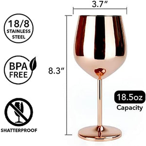 Copper/Rose Gold Stem Stainless Steel Wine Glass Set 4-18.5 oz