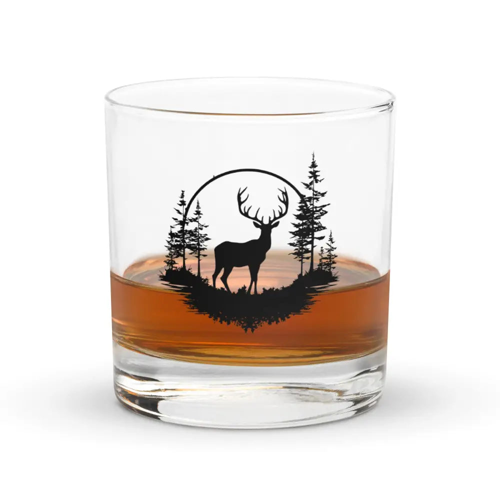 10.5 oz Deer Treeview Rocks Glass, Whiskey, Bourbon Glass.