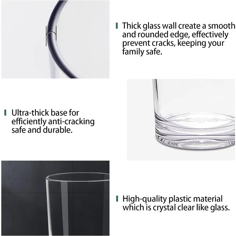 12 Oz Plastic Drinking Glasses Set of 6, Reusable Acrylic Lowball Water Tumblers Glassware Sets