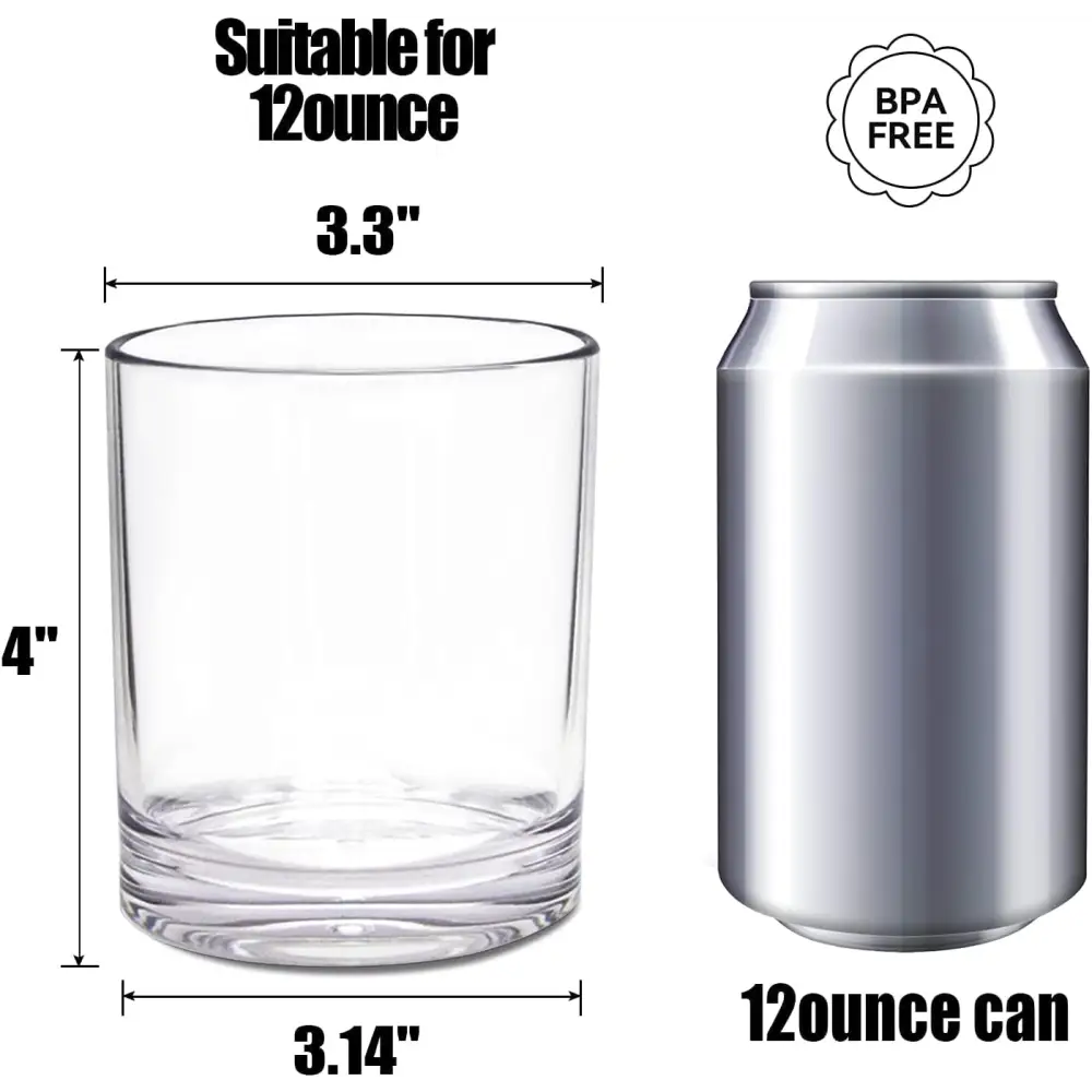 12 Oz Plastic Drinking Glasses Set of 6, Reusable Acrylic Lowball Water Tumblers Glassware Sets