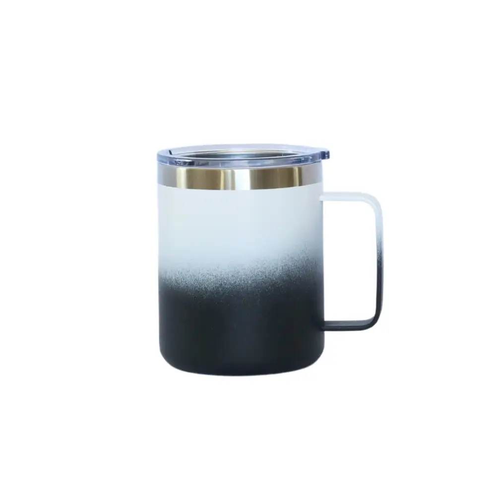 12 Oz Stainless Steel Travel Mug with Handle - White & Black - Macchiaco