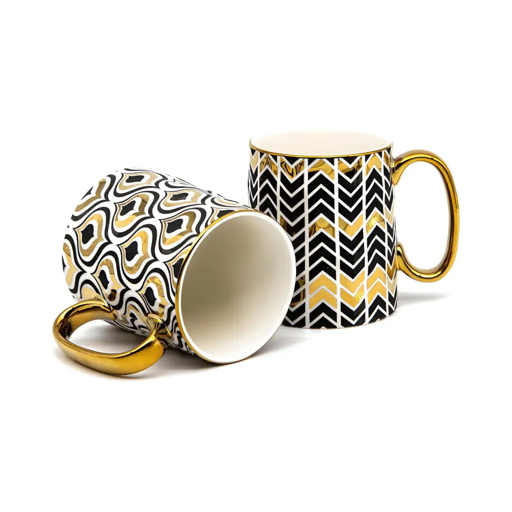 14.8 oz Gold Coffee Mugs Coffee Mug Set Set of 2 - Lined - Coffee Mug