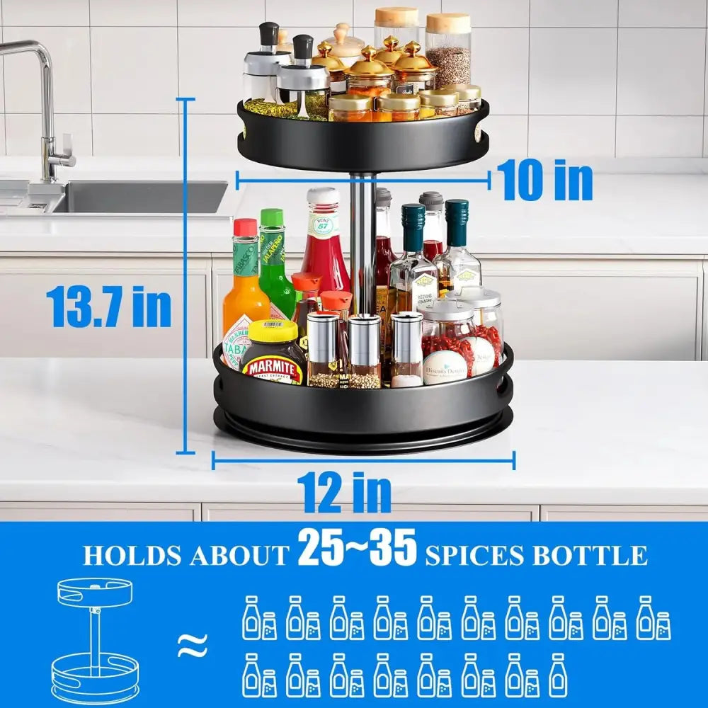 2 Tier Rotating Spice Rack Organizer, 360 Degree Rotation Turntable Kitchen Organizers and Storage