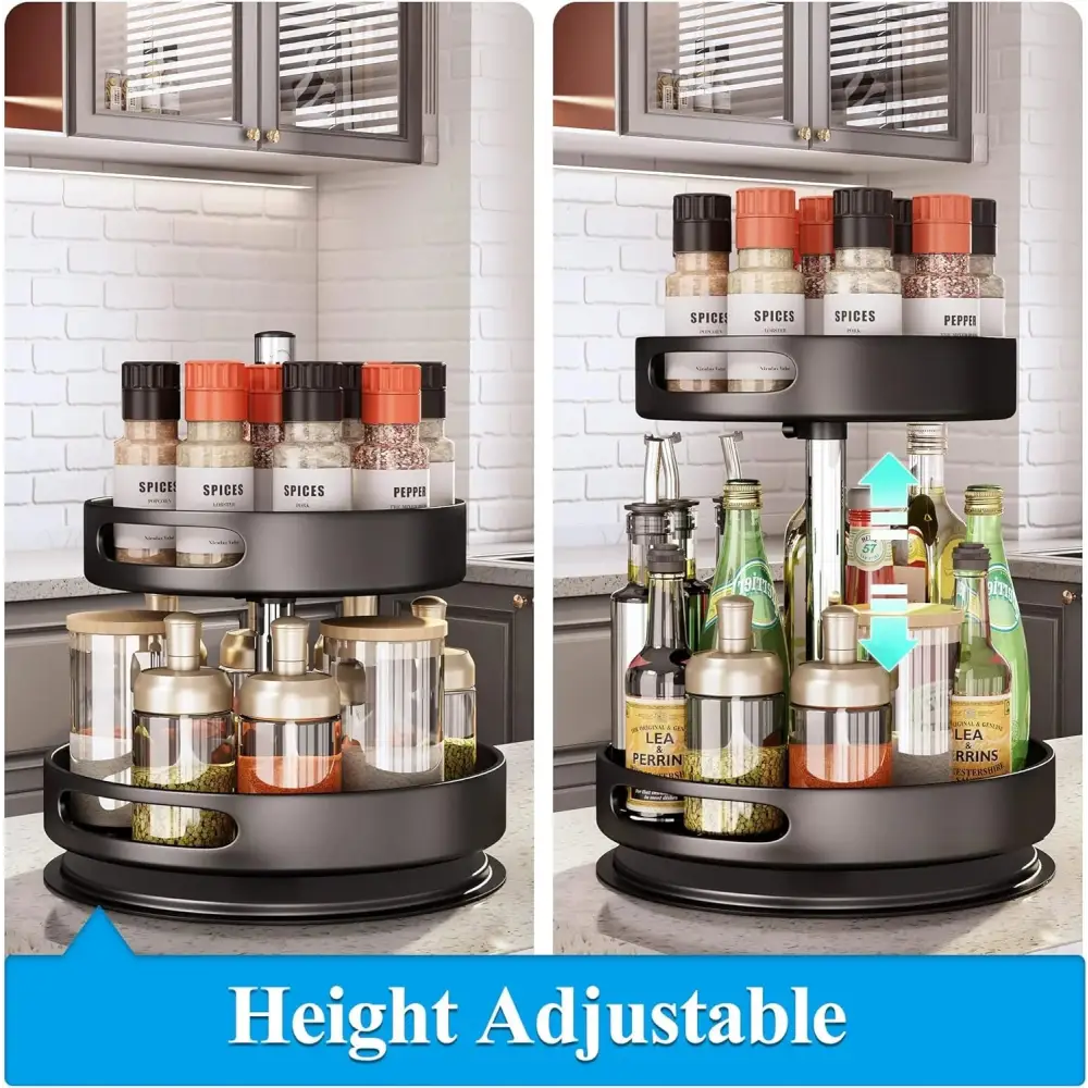 2 Tier Rotating Spice Rack Organizer, 360 Degree Rotation Turntable Kitchen Organizers and Storage