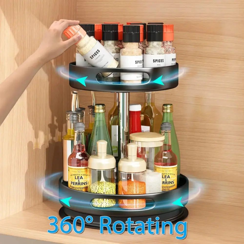 2 Tier Rotating Spice Rack Organizer, 360 Degree Rotation Turntable Kitchen Organizers and Storage