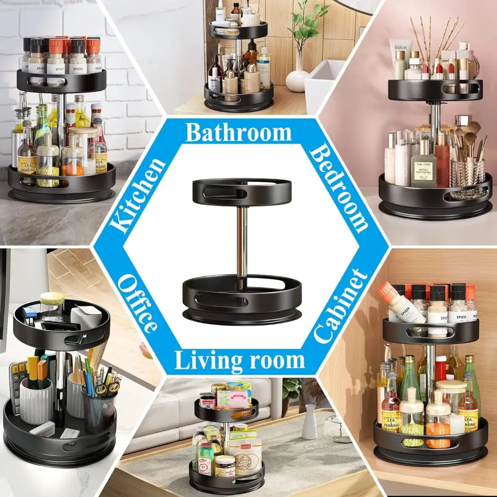 2 Tier Rotating Spice Rack Organizer, 360 Degree Rotation Turntable Kitchen Organizers and Storage