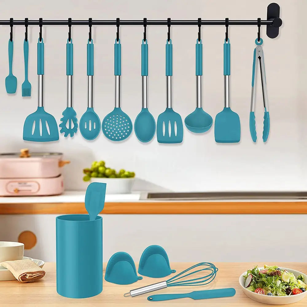 27 Pieces Silicone Cooking Utensils Set with Holder, Kitchen Utensil Sets for Nonstick Cookware