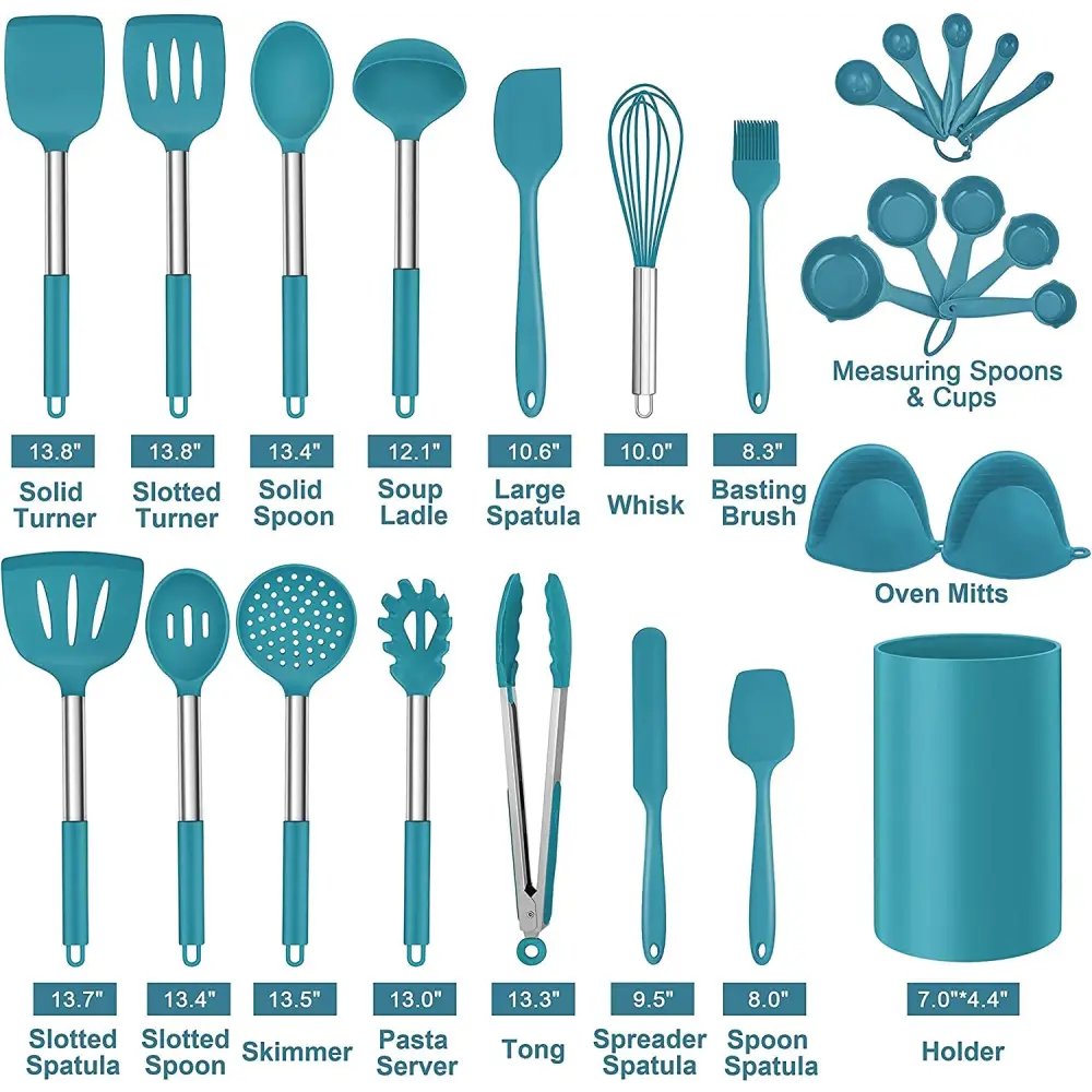 27 Pieces Silicone Cooking Utensils Set with Holder, Kitchen Utensil Sets for Nonstick Cookware