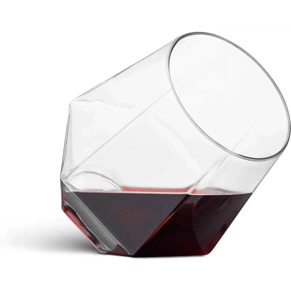 32 Pack Diamond Shaped Plastic Stemless Wine Glasses Disposable 12 Oz Clear Plastic Wine Whiskey Cups Shatterproof Recyclable and BPA-Free