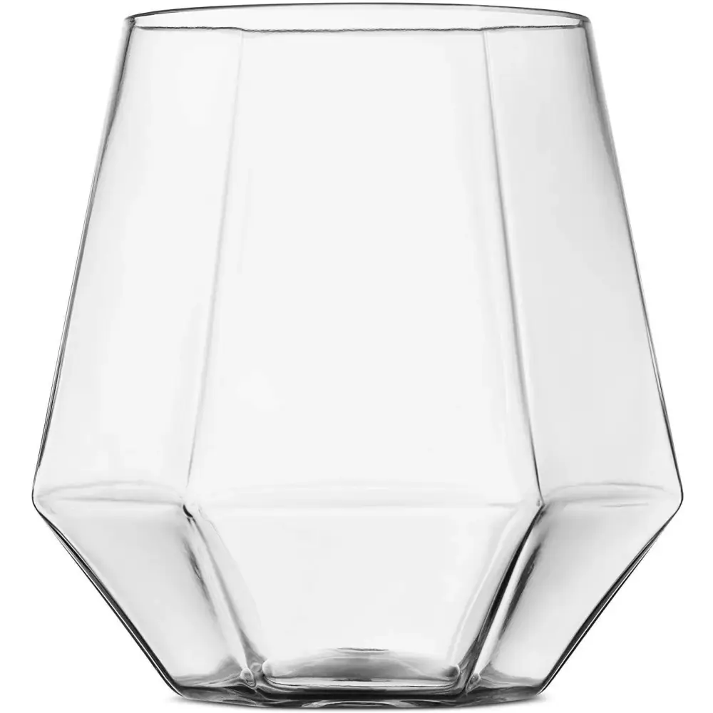 32 Pack Diamond Shaped Plastic Stemless Wine Glasses Disposable 12 Oz Clear Plastic Wine Whiskey Cups Shatterproof Recyclable and BPA-Free