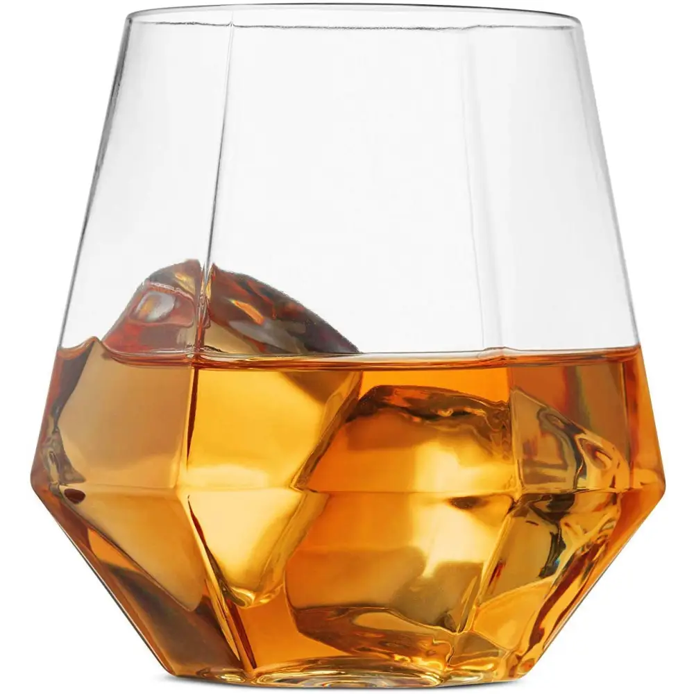 32 Pack Diamond Shaped Plastic Stemless Wine Glasses Disposable 12 Oz Clear Plastic Wine Whiskey Cups Shatterproof Recyclable and BPA-Free