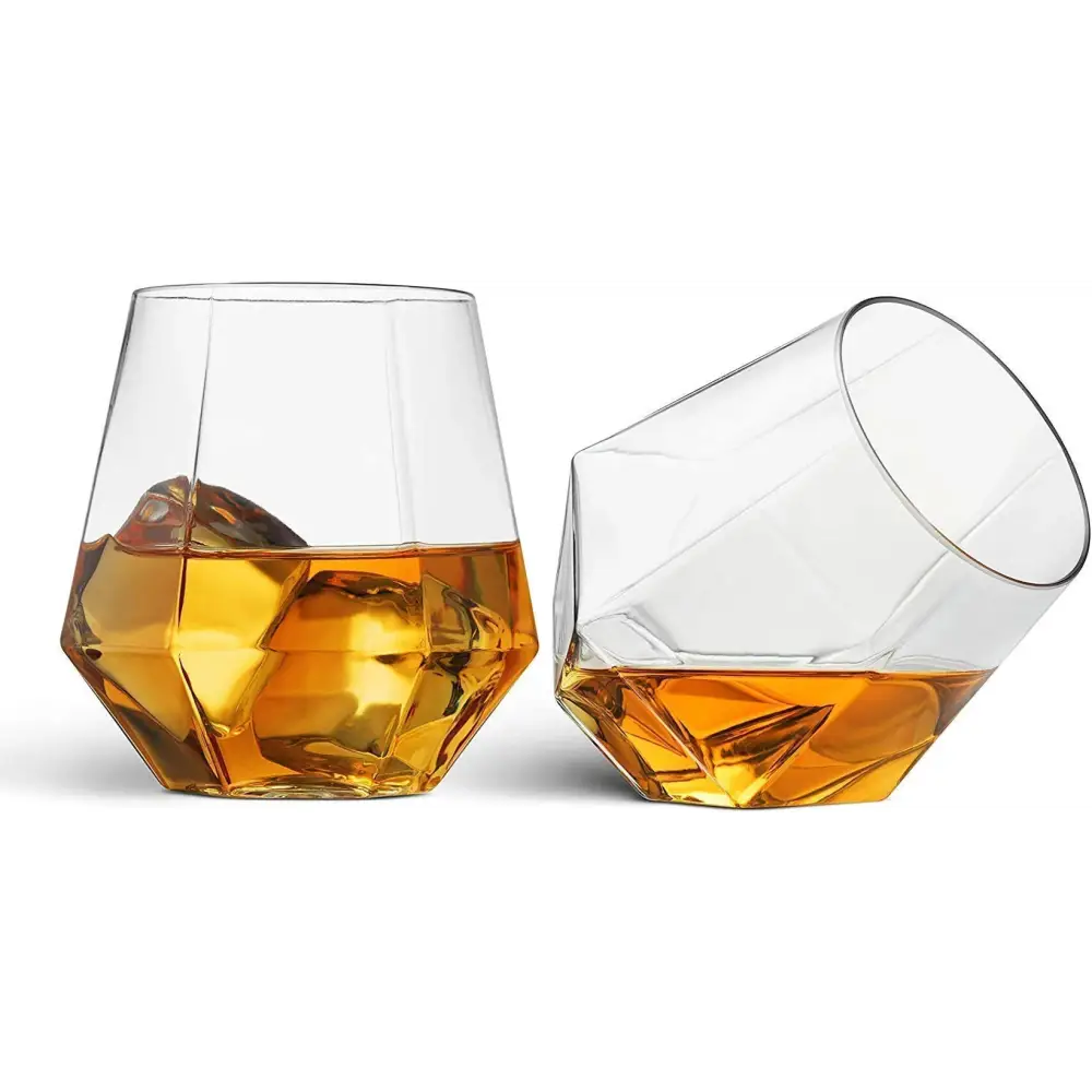 32 Pack Diamond Shaped Plastic Stemless Wine Glasses Disposable 12 Oz Clear Plastic Wine Whiskey Cups Shatterproof Recyclable and BPA-Free