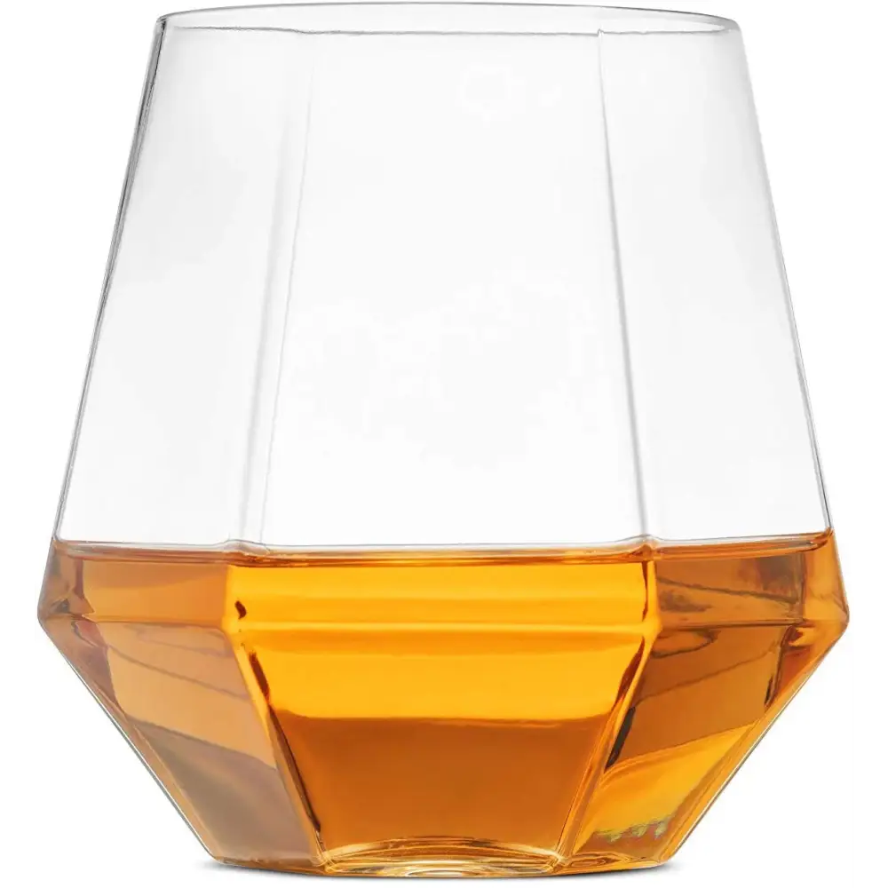 32 Pack Diamond Shaped Plastic Stemless Wine Glasses Disposable 12 Oz Clear Plastic Wine Whiskey Cups Shatterproof Recyclable and BPA-Free