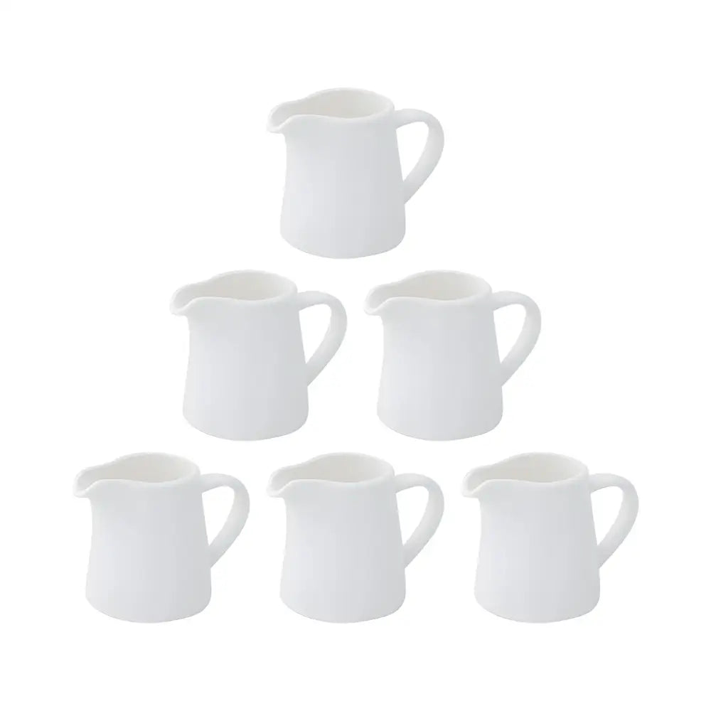 4.5 oz Ceramic Cream Jugs, Small Creamer Pitcher with Handle, White Porcelain Classic Creamers for Coffee, 6 Pack.