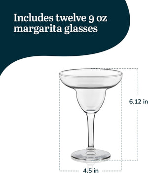 Margarita Glasses Set of 12, Durable Large Margarita Glass, 9 Oz Dishwasher Safe Stemmed Drinking Glasses