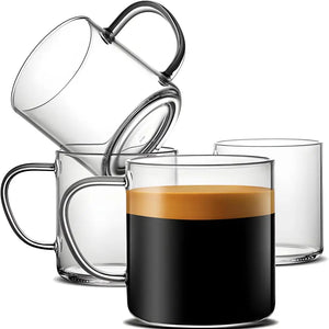 4pcs Set Simple Glass Coffee Mugs-Hand Blown,14 oz - 14 Oz Clear Coffee Mugs - Coffee Glasses