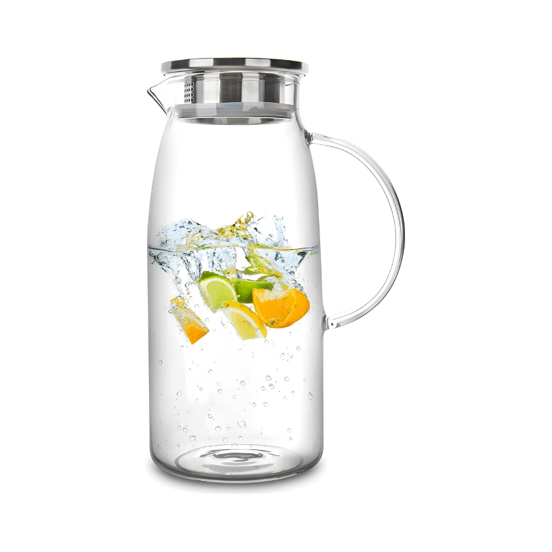 60 Ounces Glass Pitcher with Lid, Hot/Cold Water Jug, Juice and Iced Tea Beverage Carafe