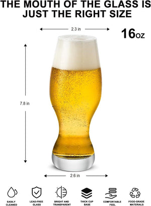 IPA Beer Glasses(Set of 4),16 oz Pilsner Beer Glasses,Craft Beer Bar Glasses,Lead-free Drinking Glasses,Ideal Gifts for Lager,Ale or Craft Beer Lovers-Crystal Clear