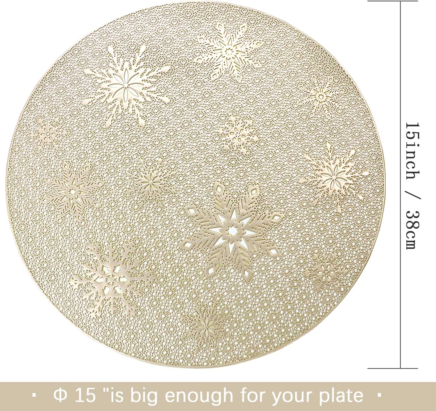 Round Gold Christmas placemats Set of 4 for Dining