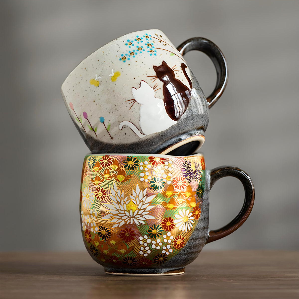 8 Oz Uneven Lip Hand- Painted Ceramic Espresso Mug