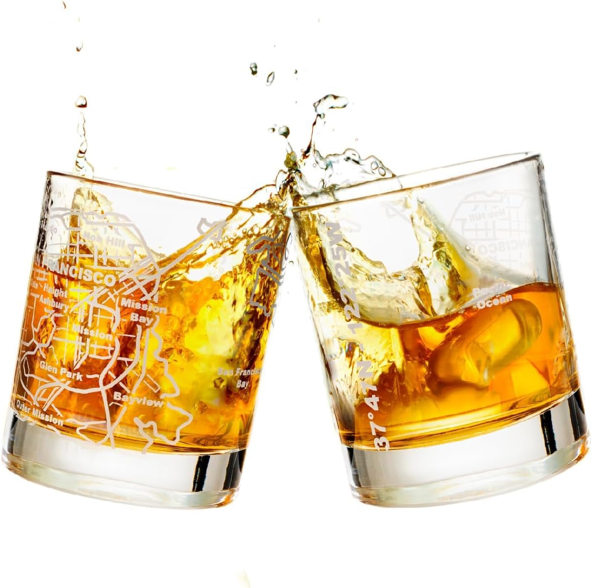 Whiskey Glasses - 10 Oz Tumbler Gift Set for San Francisco lovers, Etched with San Francisco Map | Old Fashioned Rocks Glass - Set of 2