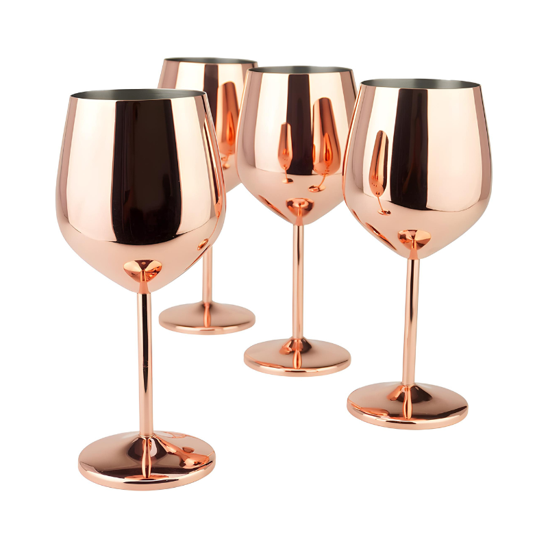 Copper/Rose Gold Stem Stainless Steel Wine Glass Set 4-18.5 oz