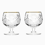 Set of 2 Russian Cut Crystal Brandy Snifter Glasses 11-oz