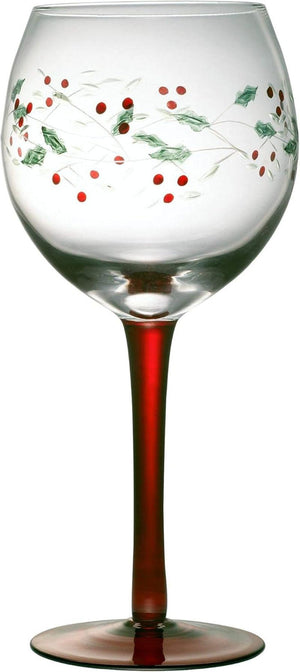 Winterberry 13-Ounce Hand Painted Goblet, 4 Count (Pack of 1), White