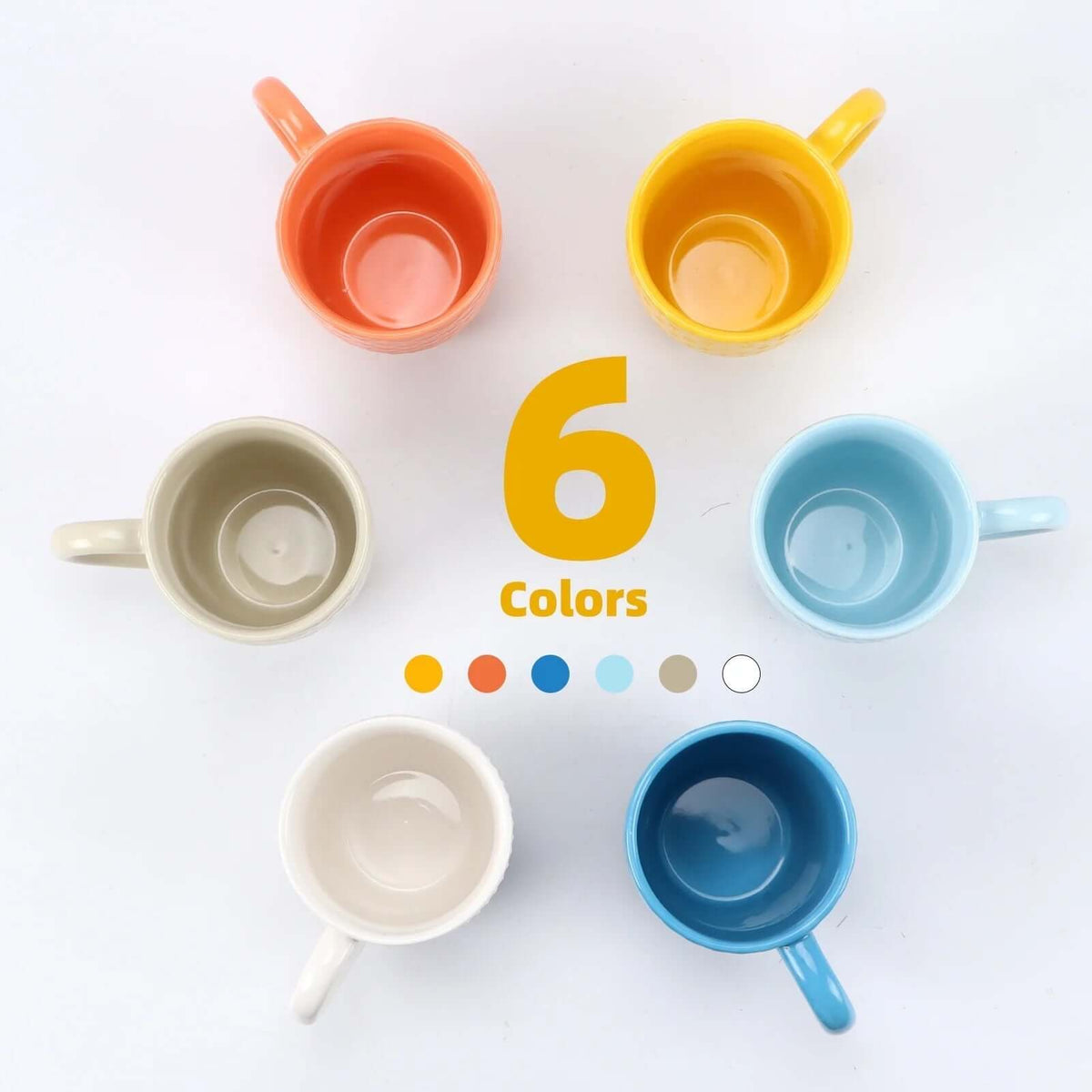 Ceramic Coffee Mug Set of 6, Multi - Color Cups 11.8oz(350ml) for Juice Milk Tea Coffee - Macchiaco