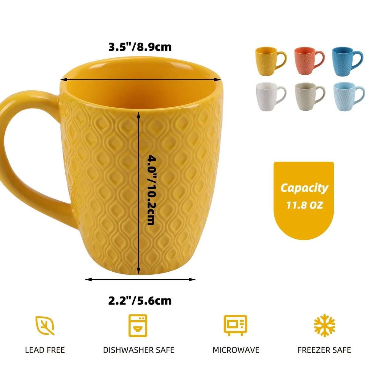 Ceramic Coffee Mug Set of 6, Multi - Color Cups 11.8oz(350ml) for Juice Milk Tea Coffee - Macchiaco