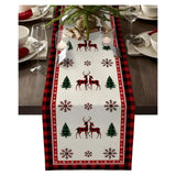 Christmas Deer Tree Snowflakes Black Red Buffalo Check Plaid Farmhouse Table Runner Dining Table Dresser Decoration